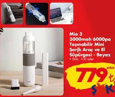 MİO 3 3000MAH 6000PA TAŞINABİLİR MİNİ ŞARJLI ARAÇ VE EL SÜPÜRGESİ